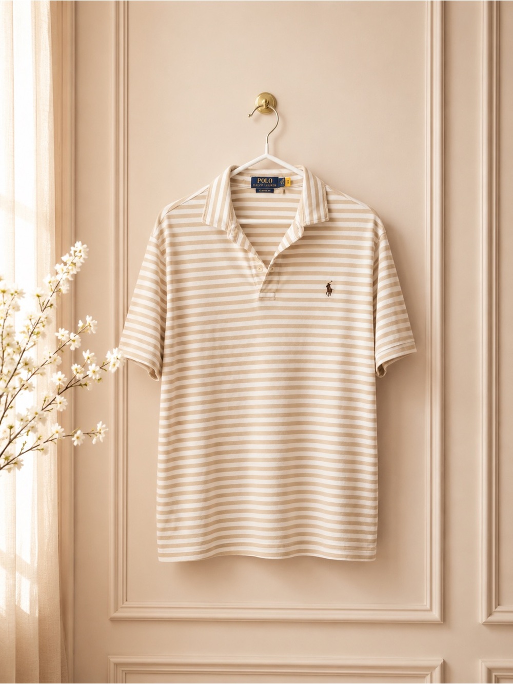Polo by Ralph Lauren Cream & White Striped Polo Shirt